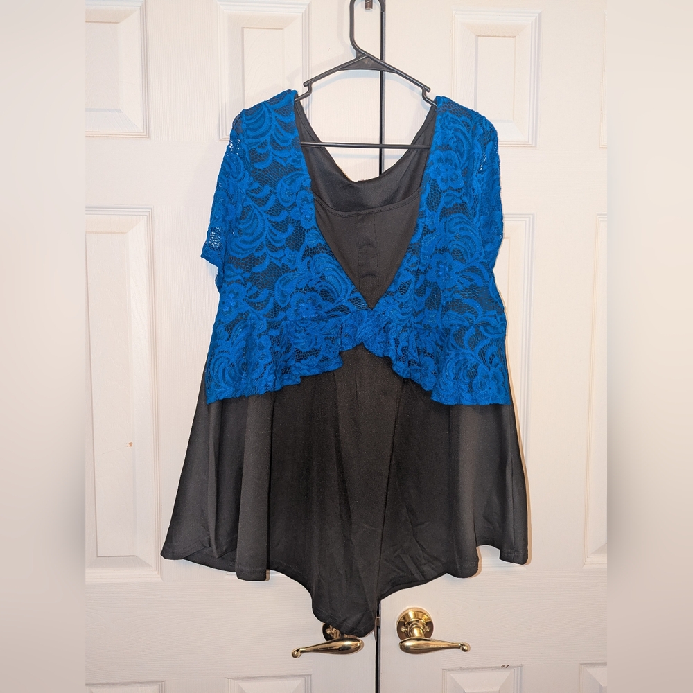 Rosegal Blue and Black Lace Blouse
